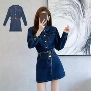 [옷자락]여자 환절기 캐쥬얼 슬림핏 진 카라넥 미니원피스