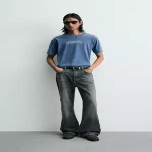 ZARA 워시드 텍스트 티셔츠 - 하늘색 6224/810/403