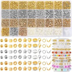 펀토피아 스페이서 비즈 팔찌 제작 키트 다양한 원형 별 실버 골드 진주 및 랍스터 걸쇠 DIY 공예 목걸이