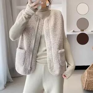 [옷자락]여성 라운드 뽀글이 양털 데일리 캐주얼 조끼