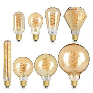 촛대전구 E14 E27 레트로 LED 나선형 전구 빈티지 G125 T225 C35 T45 T185 A60 필라멘트 G80 램프 220V 에디슨 옐로우 ST64 G95 4W