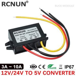 RCNUN 12V 24V ~ 5V 3A 5A 10A 스텝 다운 DC 컨버터 레귤레이터 50W 벅 자동차 용 LED 전원 공급 장치