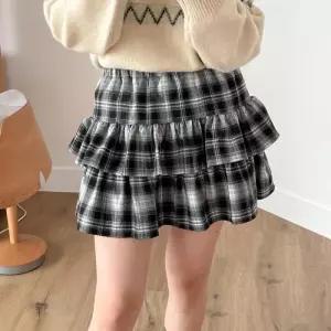 [옷자락]여자 티어드 프릴 타탄체크 속바지 귀여운 미니스커트