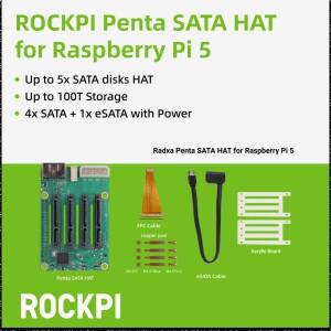 ROCKPI Penta SATA HAT - Raspberry Pi 5 및 SBC3C5A 4A / 4B 4SE 3A용 최대 5x 디스크