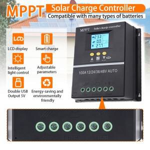 MPPT 듀얼 USB 태양광 충전 컨트롤러 패널 납산 리튬 배터리 레귤레이터 안정기 충전기 100A 12V 36V 48V