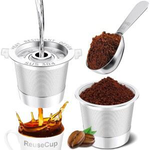 NESSUS KEURIG 1.0용 재사용 가능한 K K컵용 메이커 스쿱 내열성 BPA 1프롱 2팩, 없음 커피 컵 큐리그 포함, 손잡이와 컵, 스틸 스테인리스