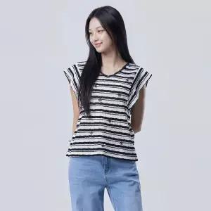 베네통 스트라이프 브이넥 니트 블라우스 BABL73631 H4J9K2L5 Q6R9S2T4