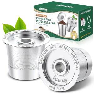 CAPMESSO KEURIG 1.0용 재사용 가능한 K 리필 1.0 스테인리스 스틸 큐리그 - 포드: 디자인(2팩) 영구적, 메이커용 필터, 커피 혁신적인 컵