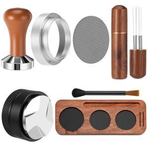 FERROCHEF 에스프레소 액세서리 키트 7개, 51MM 스테이션 도구용 머신 바리스타 세트 도징 브러시 깔때기 탬핑 커피 퍽 WDT 탬퍼 스크린