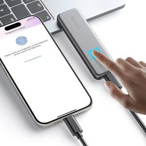 512GB 터치 휴대용 SSD USB 장치 무료 포함 백업 암호화 지문 아이폰 17 16 15 안드로이드 윈도우 노트북용 외장 라이트닝 포트가 있는 아이폰 아이패드용이 아님