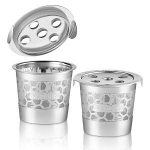 KEURIG K SUPREME, SUPREME PLUS, SLIM, 2개 스테인리스 컵 기술 - 큐리그 가능한 적용 K-BREW MULTISTREAM 커피 재사용 필터 메이커용 K-DUO ICED, CHILL, & KCUP 스틸 HOT 리필