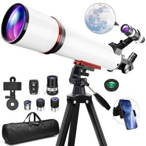 성인용 천문학을 위한 망원경 어린이 초보자를 90mm 조리개 700mm 굴절 AZ 마운트 삼각대 휴대용 가방이 있는 완전 멀티 코팅 광학 무선 리모컨 휴대폰 어댑터 남성을 이상적인 선물