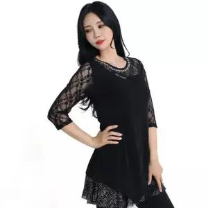 LDT22100 잔꽃 롱티 7부 탱고 시즌 원피스 테마 스팽글 라틴댄스 슈트 상의 프린지 여성 삼바 벨트 볼룸 숙