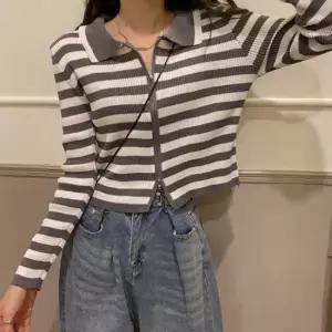 롱가디건 여성 스트라이프 집업 카라 티셔츠 투웨이 지퍼 2컬러