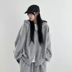 [옷자락]여자 박스핏 부드러운 FW 플리스 그런지 후디 집업