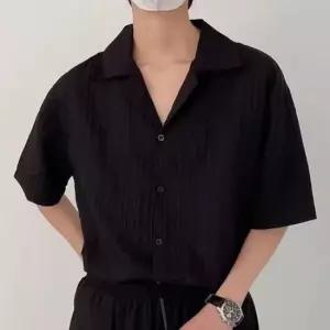 남방 플리츠 여름 더블카라 캐주얼 반팔 셔츠 2color