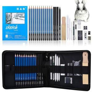 H & B 33피스 드로잉 연필 스케치 포함, / 연필, 키트, 지우개 세트, 흑연 /초보자 및 스틱 용품 세트 예술가 패드,