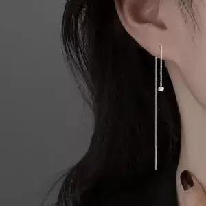 [옷자락]여자 스퀘어 페미닌 포멀룩 롱 드롭 큐빅 귀걸이