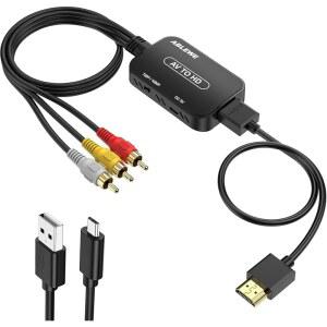ABLEWE RCA-HDMI 변환기 AV-HDMI 변환기(RCA 케이블 및 HDMI 포함) ROKU /VHS /VCR /BLUE-RAY DVD 플레이어용 PAL /NTSC 지원