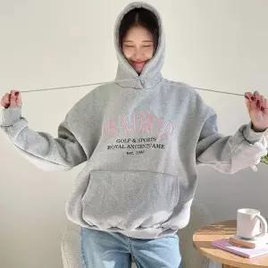 [옷자락]여자 캥거루포켓 크로쉐 박시핏 코튼 기모후드티 티셔츠