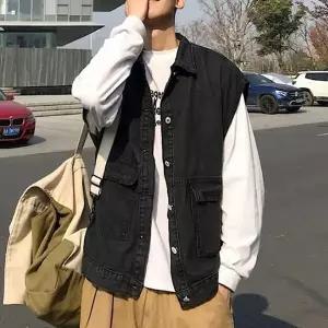 [하프클럽/셀럽하우스]검정 남자 봄 가을 데님 조끼 가디건 자켓 점퍼 잠바