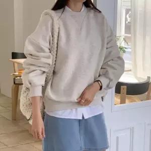 [옷자락]여자 무지맨투맨 박시핏 코튼 속기모 벌룬 쮸리 티셔츠