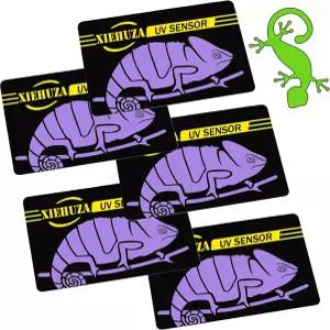 XIEZA 5팩 퀵 UVB 테 센서 카드 재사용 가능한 파충류 테스터 가열 전구 광변색 표시기 500회 이상