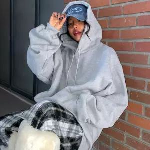 [옷자락]여자 박시핏 양기모 민무늬 그레이후드티 캥거루 티셔츠