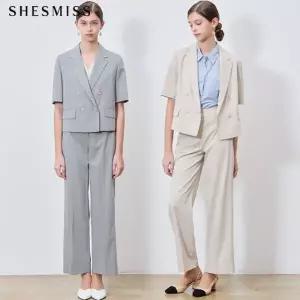 [하프클럽/쉬즈미스]2SET 더블 브레스티드 반팔 재킷 루즈핏 팬츠 2종세트 (