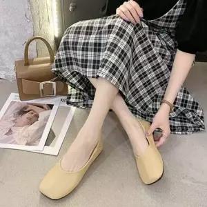 캐주얼 여성 봄 가을 편한 사각코 플랫 슈즈 신발 뮬 슬링백