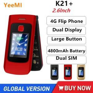 YeeMI K21  견고한 4G 피처폰, 빅 단추, 2.6 인치 스크린 플립 폰, 듀얼 SIM 휴대폰, 6800mAh 배터리, 풀