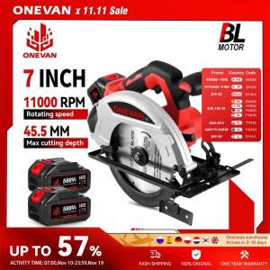 ONEVAN 7인치 185mm 브러시리스 bldc 전기 원형 톱 디지털 디스플레이 무선 목공 절단 공구 마키타 호환 18