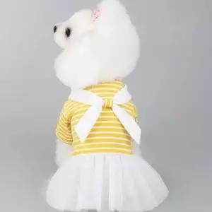 강아지 예쁜 세일러 리본 줄무늬 패턴 프릴 원피스 강아지옷