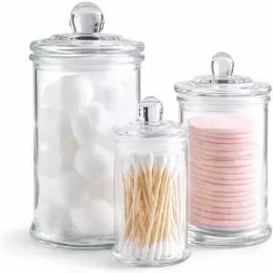 KMWARES 3PC 세트 면봉/스왑용 소형 미니 투명 유리 약병/목욕실 보관/빈티지 정리통 메이크업 스펀지 목욕