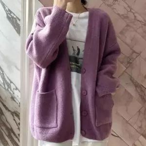 [옷자락]여자 무지 브이넥 니트 파스텔 힙커버 가디건