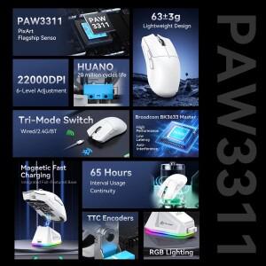 호환 Attack Shark X11 3모드 연결/2.4GHz/블루투스  PAW3311  400IPS 22K000DPI RGB  PC 무선 게이밍 마우