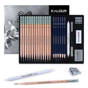 KALOUR 매트 및 일반 연필이 포함된 익스텐더 샤프너, 비닐 초보자에게 지우개, 이상적 스텀프 전문 - 스케치 25피스 블렌딩 예술가 반죽 세트 포함 연필