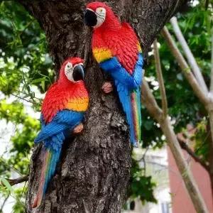 수지 앵무새 동상 벽 마운트 DIY 야외 정원 나무 장식 홈 오피스 장식품에 대한 동물 조각