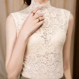 [옷자락]여자 여름 메쉬 하이넥 레이스 빈티지 나시