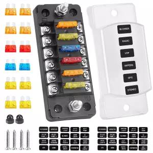 ElectOP 6 웨이 퓨즈 블록 블레이드 박스 음의 버스 포함 회로 홀더 12V/24V 자동차 트럭 보트 마린 RV용