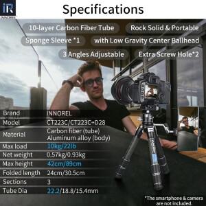 호환 INNOREL CT223C 10층 카본 미니 삼각대  디지털 DSLR  DV 비디오용 휴대용 데스크탑 탁상용 하중