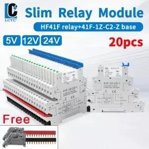 20PCS 릴레이 HF41F DIN 레일 슬림 모듈 5V 12V 24V LED 6A 산업용 인터페이스 AC/DC 41F-5/12/24-ZS