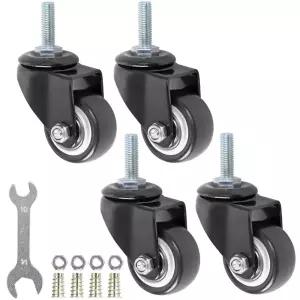 1.5인치 회전 캐스터 휠 PU 360도 나사형 스템 M8 x 25mm 330파운드 총 적재 용량 4팩