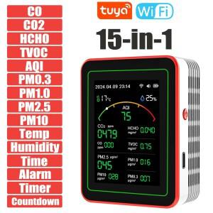 홈공기 품질 모니터Tuya WiFi 15 in 1TFT 디스플레이 휴대용 AQI PM0.3 PM1.0 PM2.5 CO TVOC HCHC 테스터 A