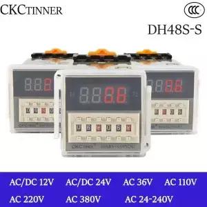 디지털 LED 프로그래밍 가능 타이머 릴레이 스위치 DH48S-S 0.1S-99H 소켓 베이스 AC/DC 12V 24V 36V 110V
