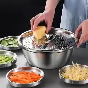 3PCS/1Set 야채 슬라이서 스테인레스 스틸 감자 세척 바asin 배수 바구니 다기능