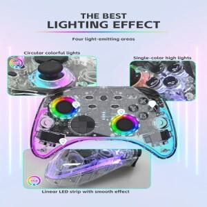 호환 데이터 프로그 휴대용 투명 게임 컨트롤러 무선 RGB LED 패드 멀티 플랫폼 (스위치 PC  안드로이드  i