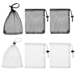6PCS 작은 메쉬 백 검정 드로스트링 나일론 미끼 백 첨 소금물 낚시용 보관용 미니 여행 용품 (2가지 색상)