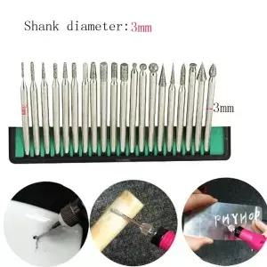 20PCS 다이아몬드 로타리 그라인딩 버 드릴 비트 세트 2.35/3mm 생크 공예 DIY 조각 옥 보석 유리에 대 한