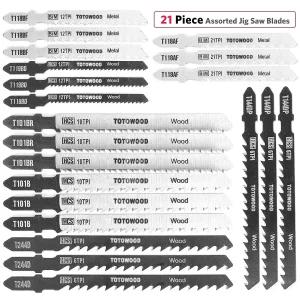 WOOD 21개 지그 톱날 다목적 티생크 캐리 케이스가 있는 목재 플라스틱 및 금속 절단용 정렬 톱 키트 가치